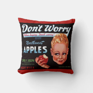 1930s Don’t Worry brand apples fruit crate label Cushion