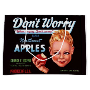1930s Don’t Worry brand apples fruit crate label Large Gift Bag