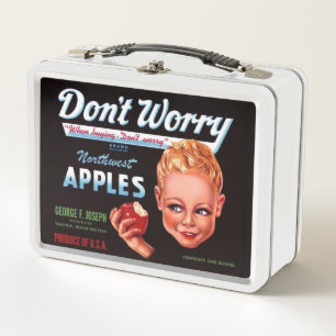1930s Don’t Worry brand apples fruit crate label Metal Lunch Box