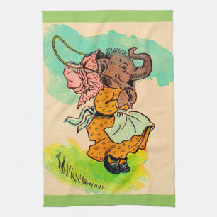1930s dressed elephant playing jump rope tea towel