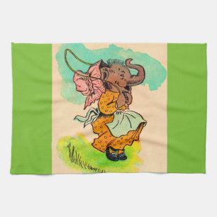 1930s dressed elephant playing jump rope tea towel