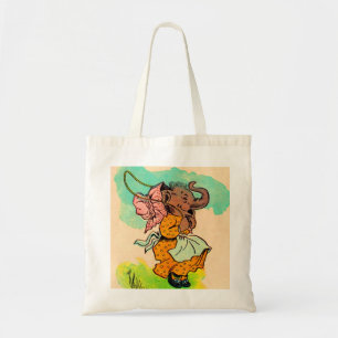 1930s dressed elephant playing jump rope tote bag