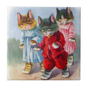 1930s dressed kittens in the rain tile