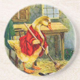 1930s duck sweeping the floor coaster