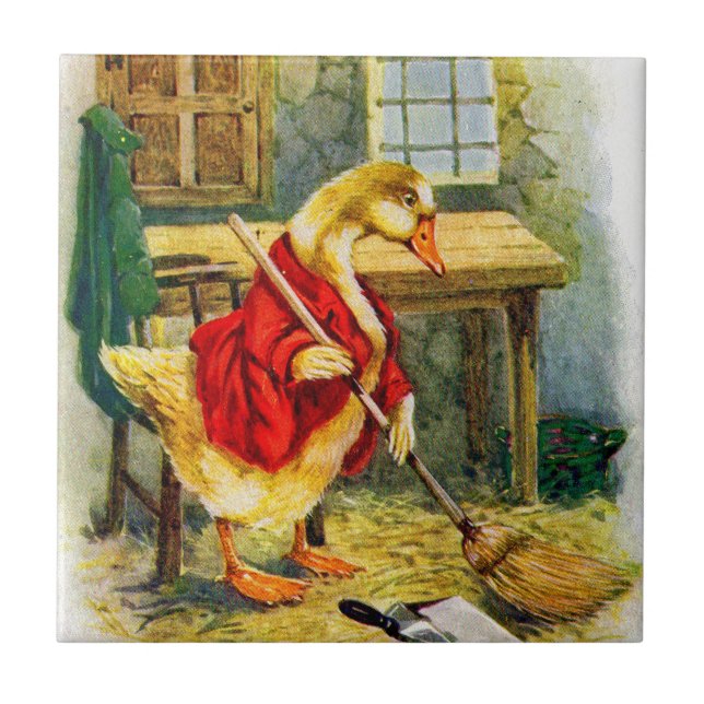 1930s duck sweeping the floor tile (Front)