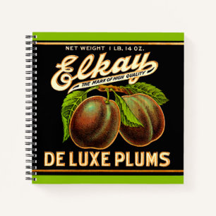 1930s Elkay Deluxe Plums label print Notebook