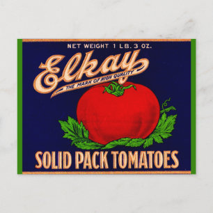 1930s Elkay Solid Pack Tomatoes can label Postcard