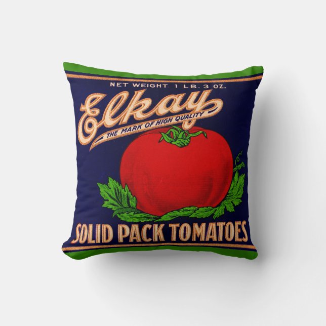 1930s Elkay Solid Pack Tomatoes can label print Cushion (Front)