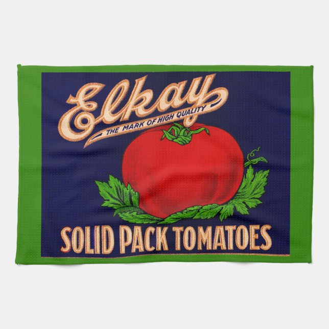  1930s Elkay Solid Pack Tomatoes can label print Tea Towel (Horizontal)
