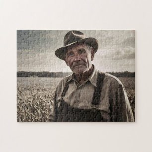 1930s Farmer Puzzle - Vintage B&W Photo