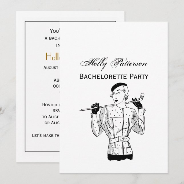 1930s Fashionable Lady Golfer with Golf Club Invitation (Front/Back)