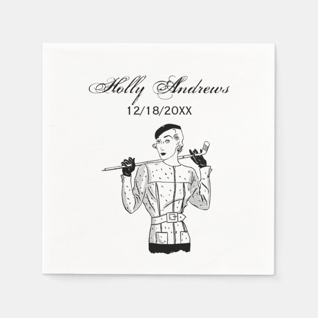 1930s Fashionable Lady Golfer with Golf Club Napkin (Front)