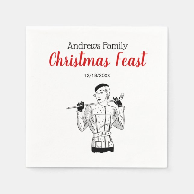 1930s Fashionable Lady Golfer with Golf Club Napkin (Front)