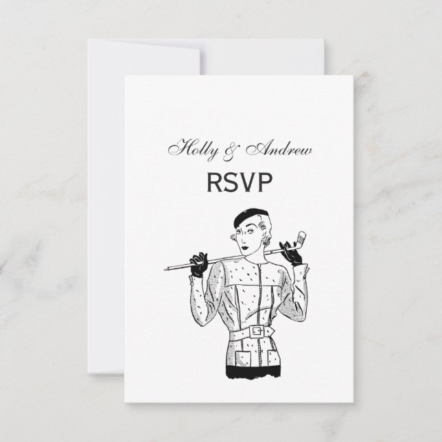 1930s Fashionable Lady Golfer with Golf Club RSVP Card (Front)