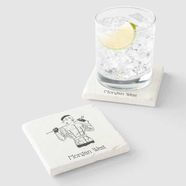 1930s Fashionable Lady Golfer with Golf Club Stone Coaster (Side)