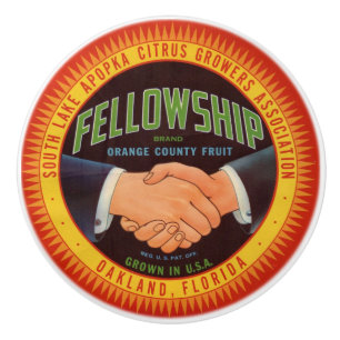 1930s Fellowship Orange County Citrus label Ceramic Knob
