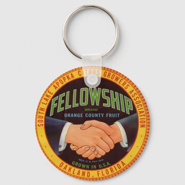 1930s Fellowship Orange County Citrus label Key Ring (Front)