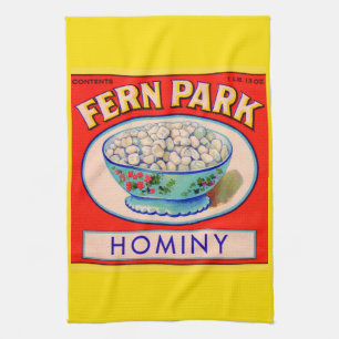 1930s Fern Park hominy grits label print Tea Towel