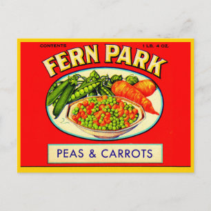 1930s Fern Park peas and carrots label Postcard