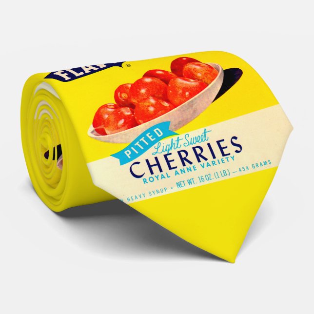 1930s Flav-R-Pac pitted cherries print  Tie (Rolled)