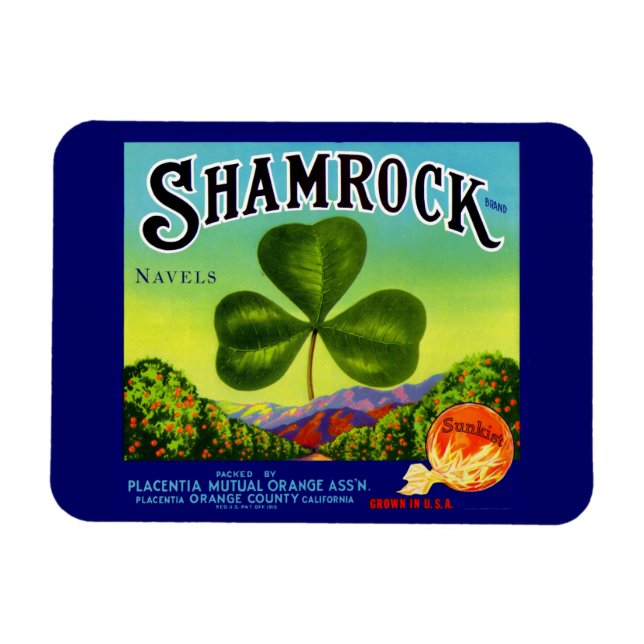 1930s fruit crate label Shamrock Navel Oranges Magnet (Horizontal)