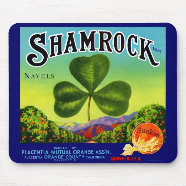 1930s fruit crate label Shamrock Navel Oranges Mouse Mat (Front)