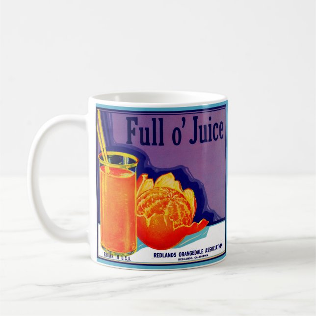 1930s Full o’ Juice orange crate label print Coffee Mug (Left)