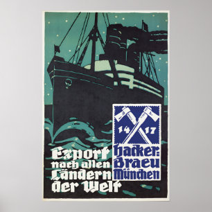 1930s German Beer Poster Hackerbräu München