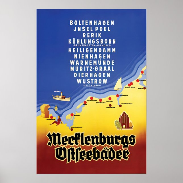 1930s Germany Travel Poster Mecklenburg Baltic Sea (Front)