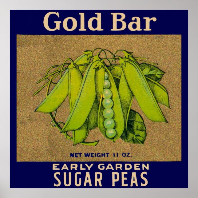 1930s Gold Bar sugar peas can label Poster (Front)