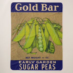 1930s Gold Bar sugar peas can label Sherpa Blanket