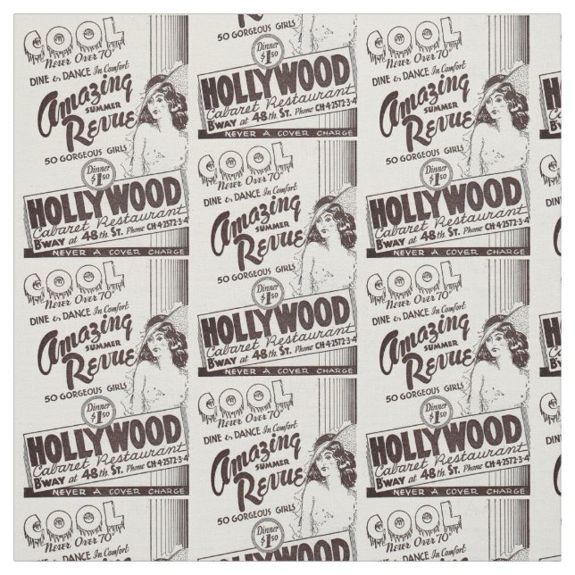 1930s Hollywood Cabaret Restaurant ad print Fabric (Swatch)