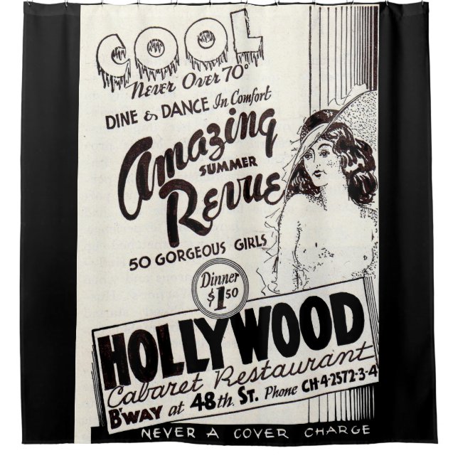 1930s Hollywood Cabaret Restaurant ad Shower Curtain (Front)