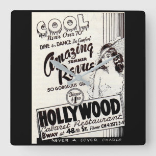 1930s Hollywood Cabaret Restaurant ad Square Wall Clock