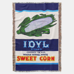 1930s Idyl Sweet Corn label Throw Blanket