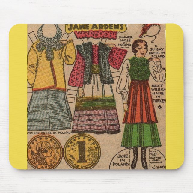 1930s Jane Arden paper doll Polish clothing Mouse Mat (Front)