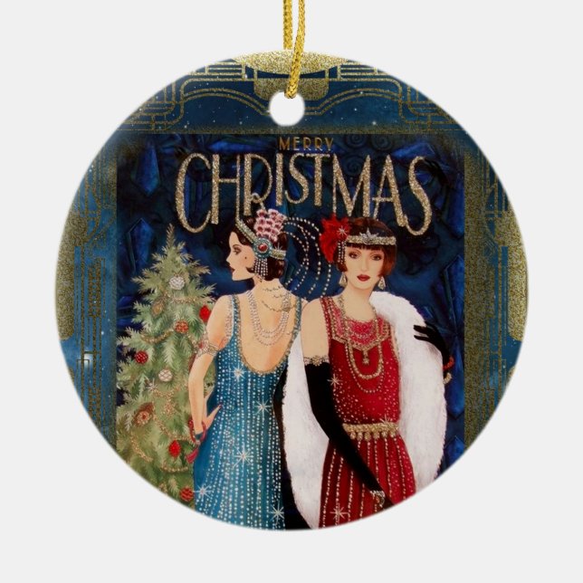 1930's Ladies Christmas Art       Ceramic Tree Decoration (Front)