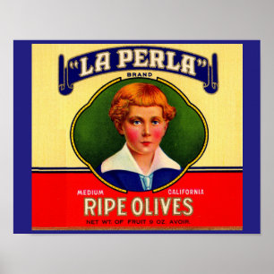 1930s LaPerla Olives label Poster