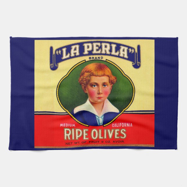 1930s LaPerla Olives label print Tea Towel (Horizontal)
