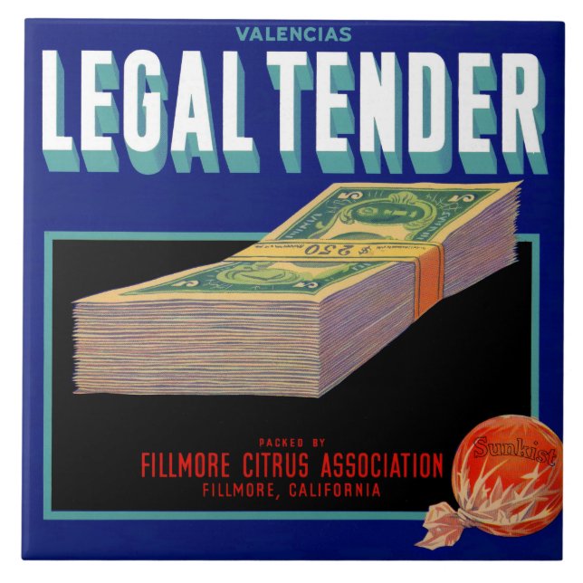 1930s Legal Tender orange crate label Tile (Front)