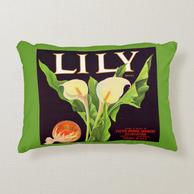 1930s Lily orange crate label print Decorative Cushion (Front)