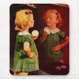 1930s little girl looking in the mirror mouse mat