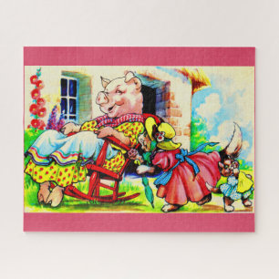 1930s mama kitty and baby kitty visit pig jigsaw puzzle