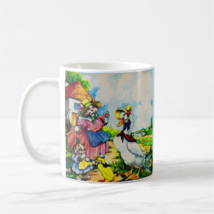 1930s mama kitty cat and baby kitty visit ducks coffee mug