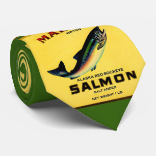 1930s Marvel salmon can label print Tie