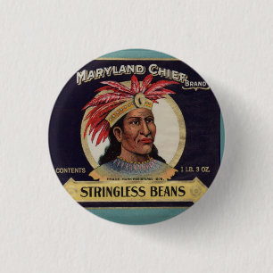 1930s Maryland Chief Stringless Beans label 3 Cm Round Badge