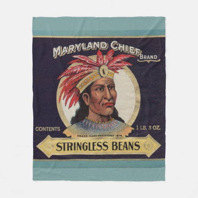 1930s Maryland Chief Stringless Beans label Fleece Blanket (Front)