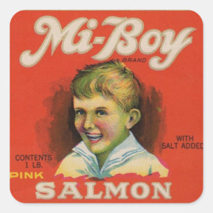 1930s Mi-Boy pink salmon can label