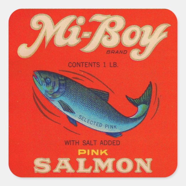 1930s Mi-Boy pink salmon can label (Front)