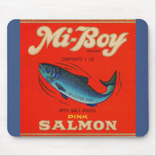 1930s Mi-Boy pink salmon can label Mouse Mat